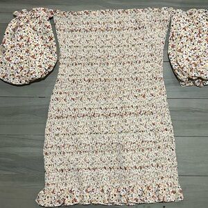 Topshop Floral Smock Dress with Puff Sleeves